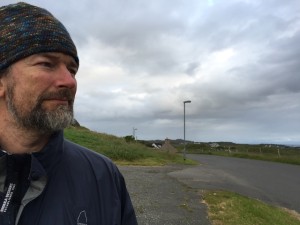 Jeff in his new knit hat from Gardenstown open art studios