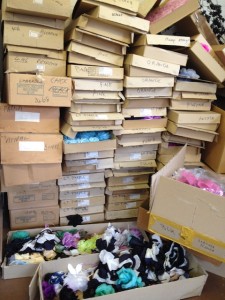 Boxes of silk flowers