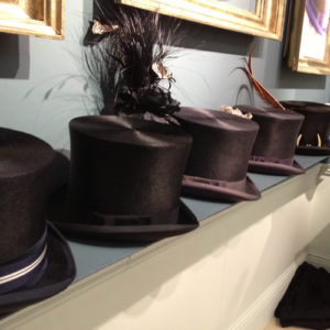 Vintage top hats on display