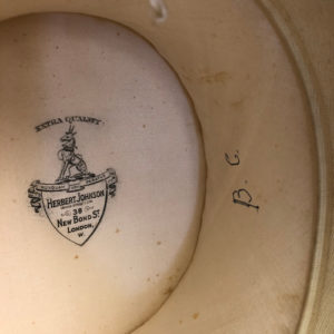 Top hat silk lining, wide leather band, crest and initials